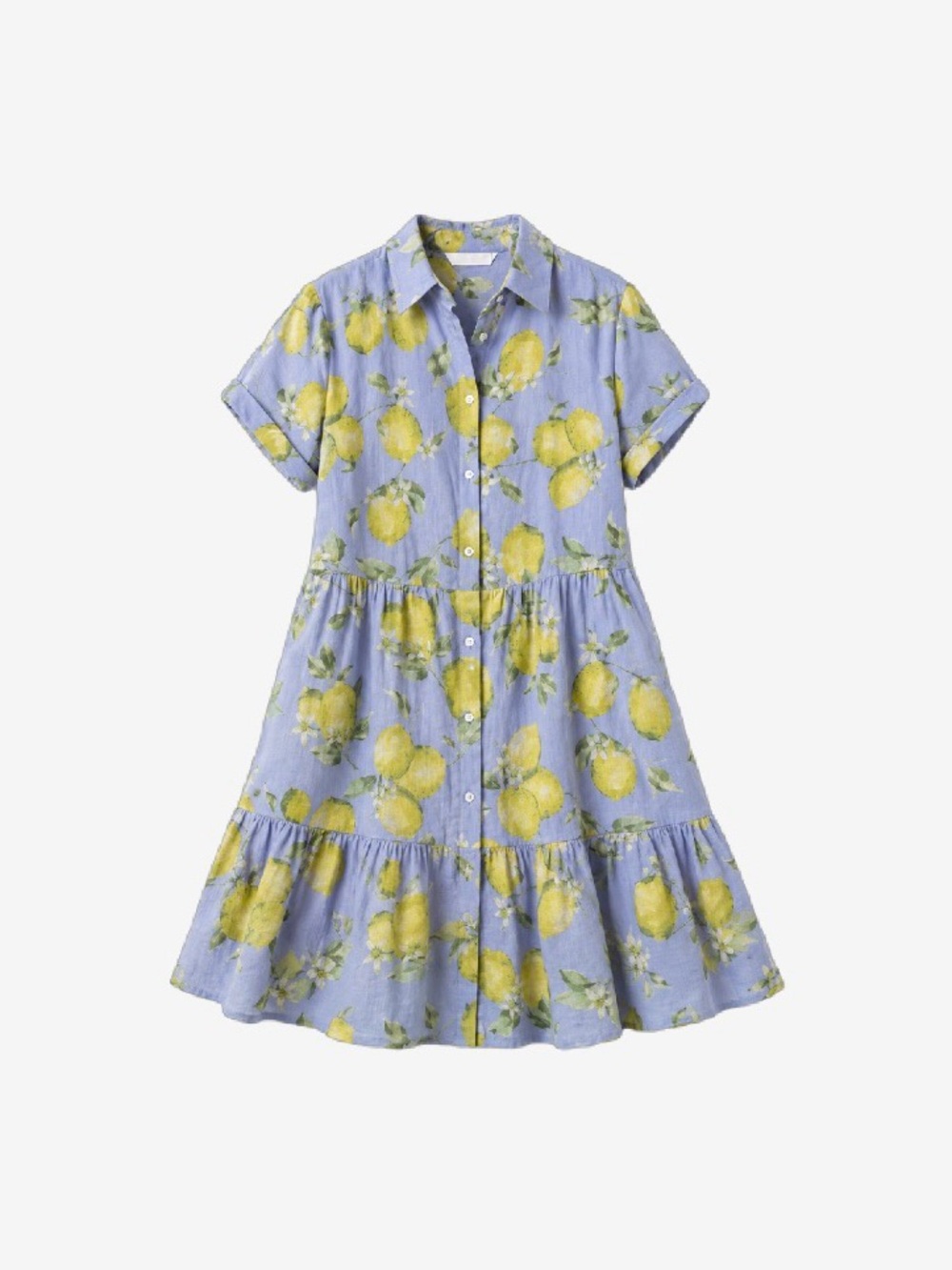 Button-Front Blue Lemon Print Midi Dress